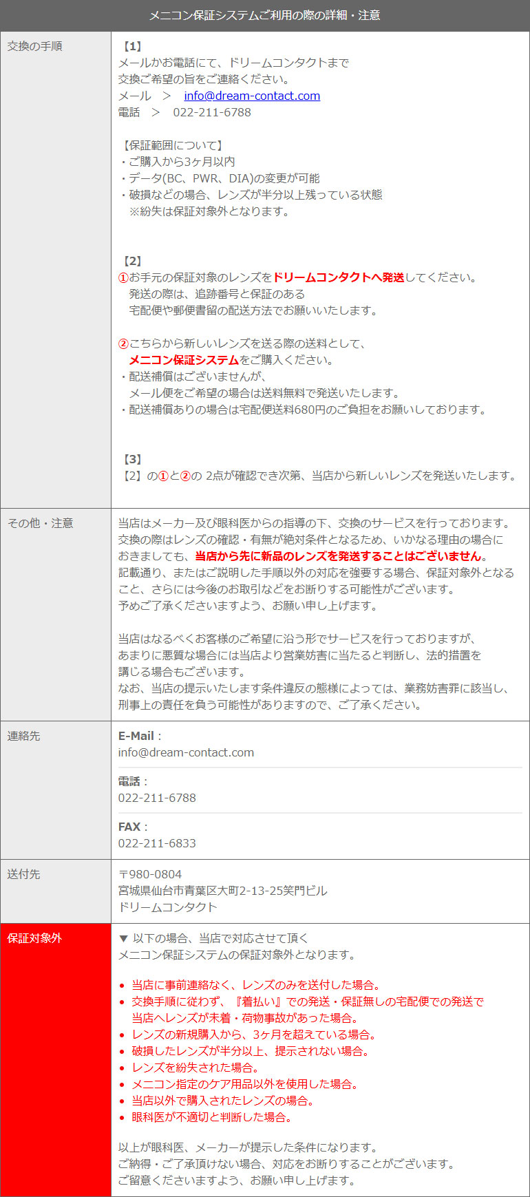 メニコン保証システム
